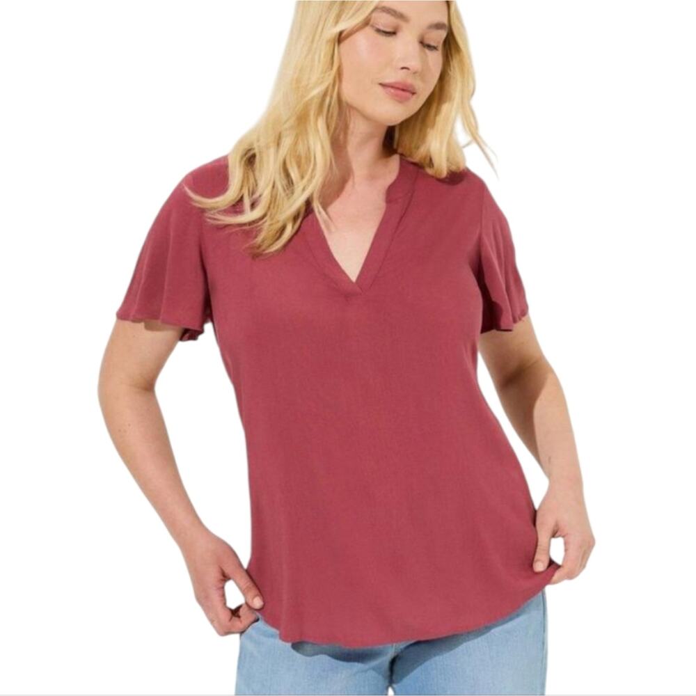 Torrid Mauve Slub V-Neck Elastic Back Flutter Sleeve Top z plus Size 3 3X‎